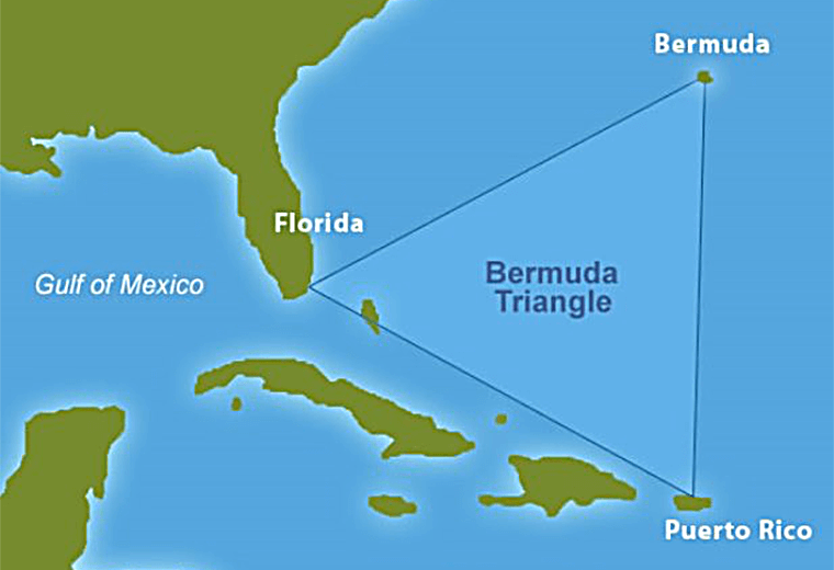 The Bermuda Triangle: 500,000 square miles of ocean between Bermuda, Miami and San Juan, Puerto Rico.