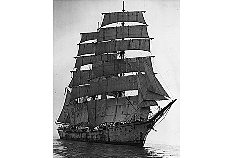 A five-masted schooner found abandoned and run aground near North Carolina.