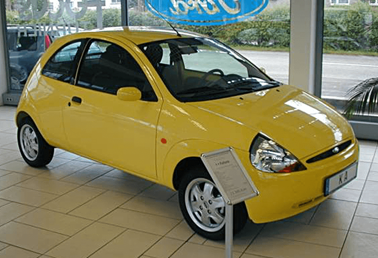 Yellow Ford Ka: a chunk of fruit on wheels.