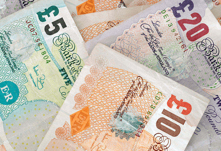 Close-up of English money notes