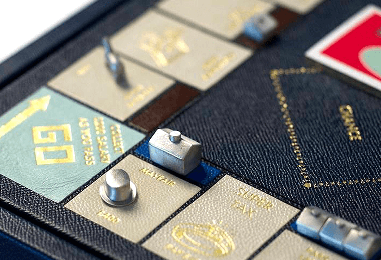 A leather, hand-made version of Monopoly.