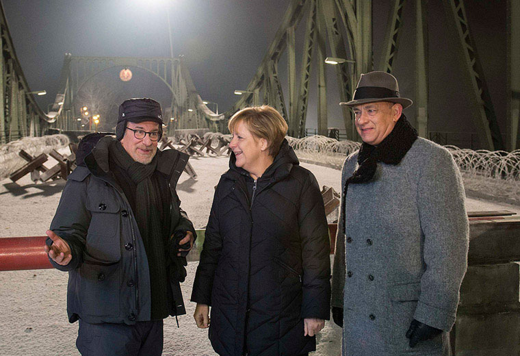 Dream Team, back again: Steven Spielberg and Tom Hanks on the set of Bridge Of Spies, with Angela Merken