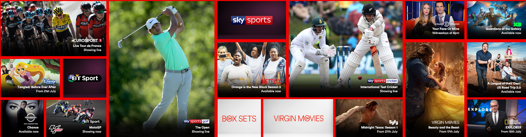 Gallery showing the live TV, catch up and on demand shows available with Big Kahuna Sports