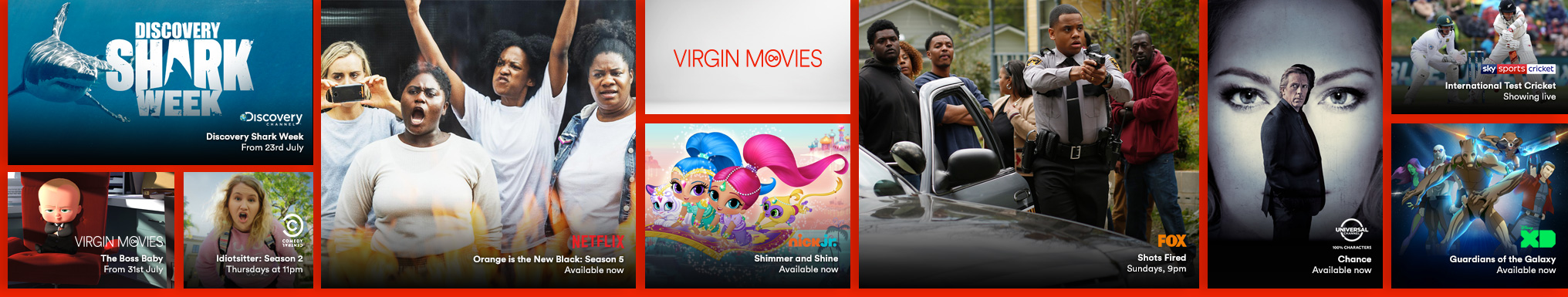 Gallery showing the live TV, catch up and on demand shows available with Big Fun