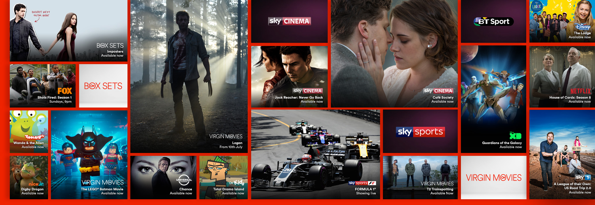 Gallery showing the live TV, catch up and on demand shows available with VIP