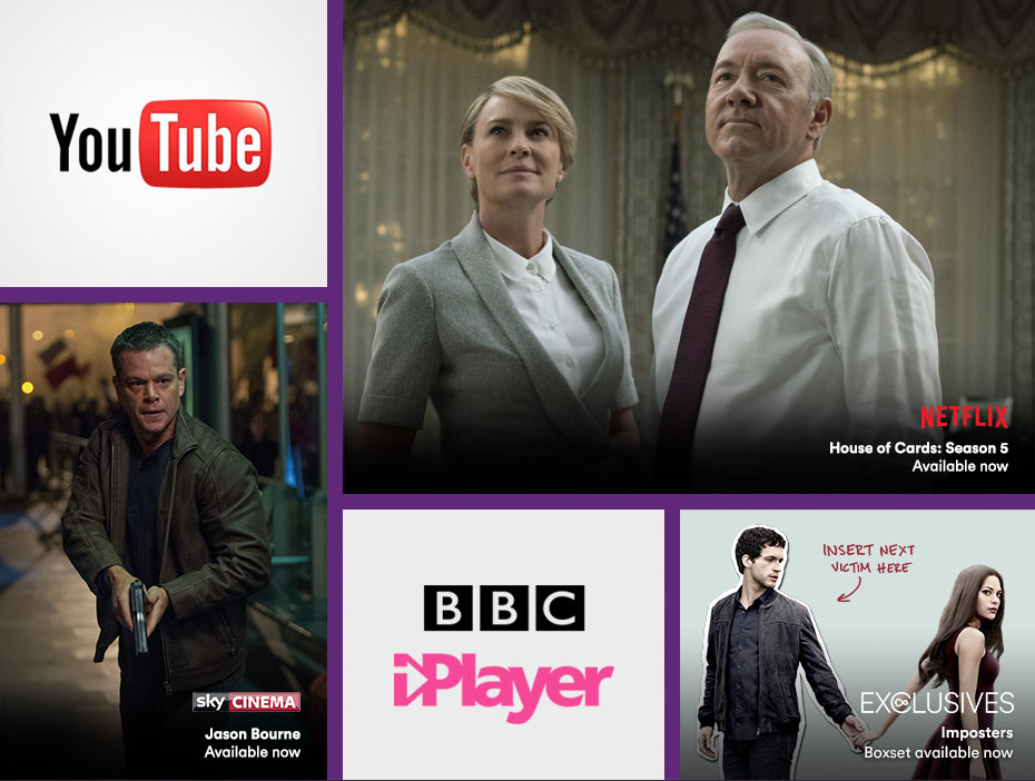 Examples of content that can be watched on demand including shows and catch up players