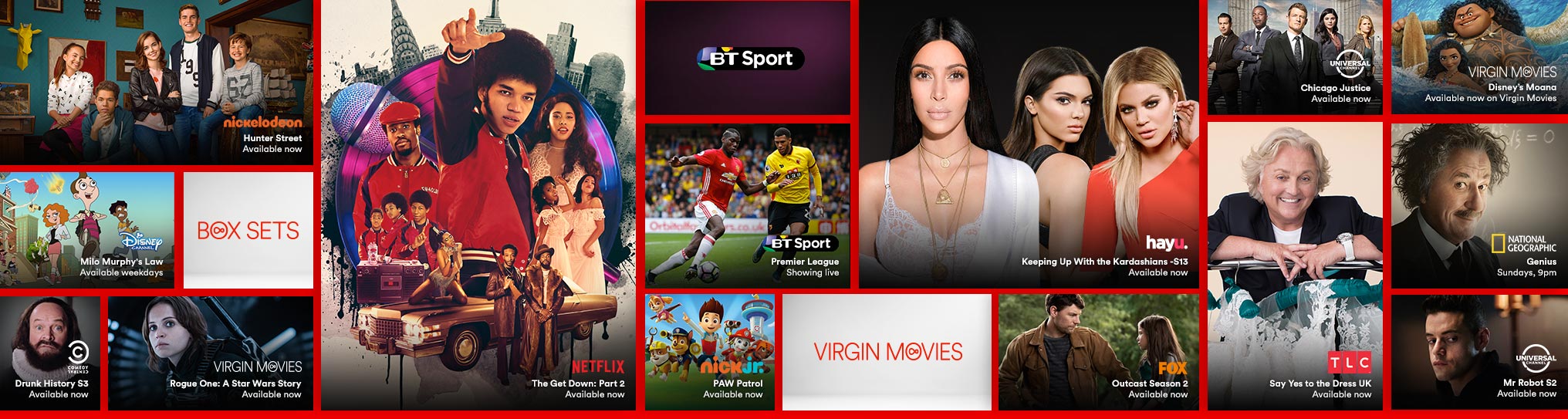 Gallery showing the live TV, catch up and on demand shows available with Big Kahuna