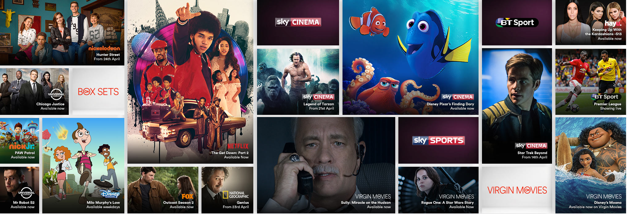 Gallery showing the live TV, catch up and on demand shows available with VIP
