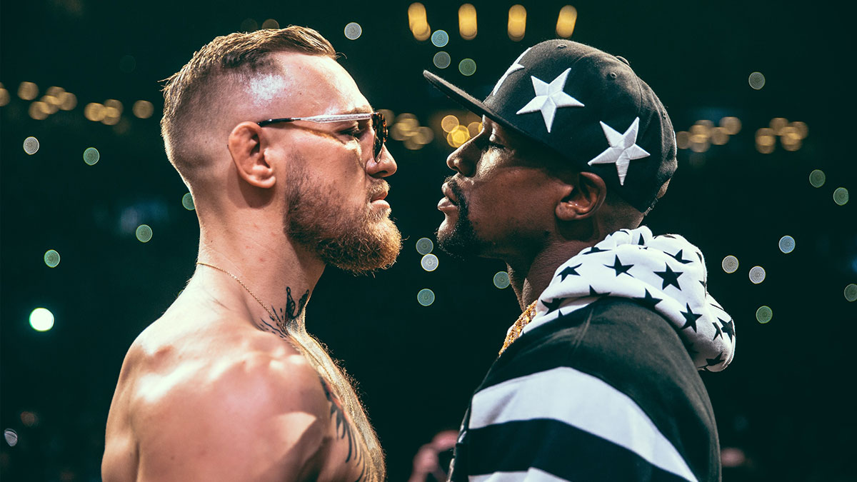 Conor McGregor squaring up to Floyd Mayweather Jr