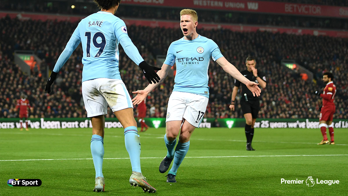 Kevin De Bruyne playing for Manchester City against Liverpool