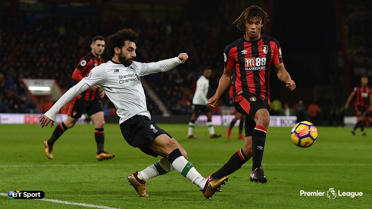 Mohamed Salah playing for Liverpool against Bournemouth