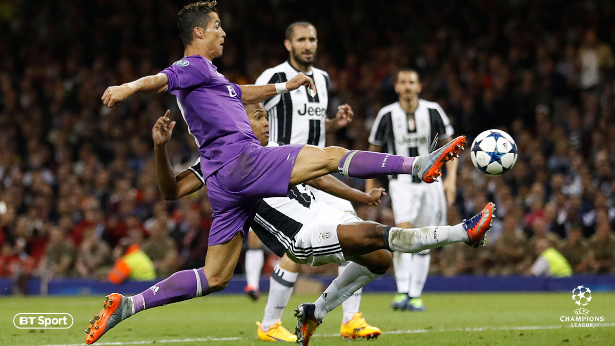 Cristiano Ronaldo playing for Real Madrid against Juventus