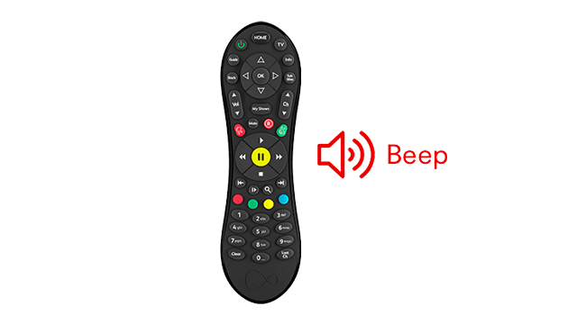 A TV remote with a beeping icon