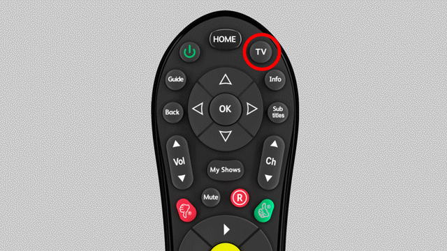 TV remote with TV and Clear buttons highlighted