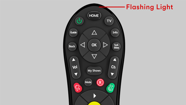 TV remote with flashing green light indicated