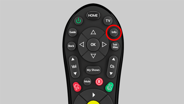 TV remote with the Info button highlighted