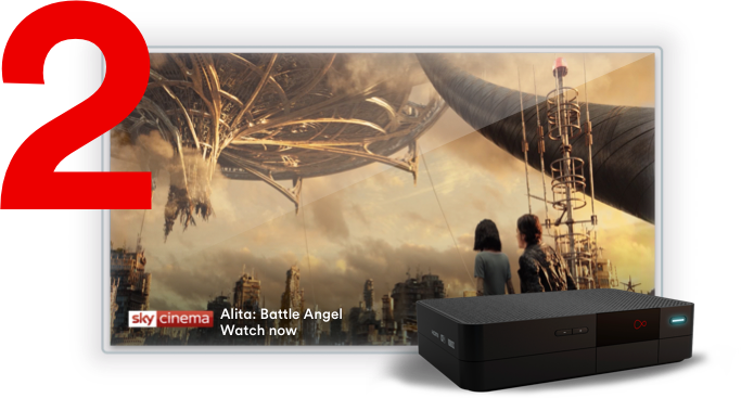 Step 2 of 3 - Virgin media TV box showing Sky cinema on TV screen