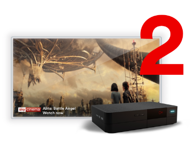 Step 2 of 3 - Virgin media TV box showing Sky cinema on TV screen