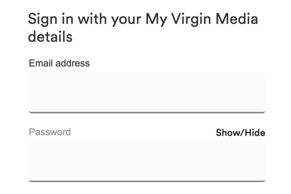 Sign in with your My Virgin Media details
