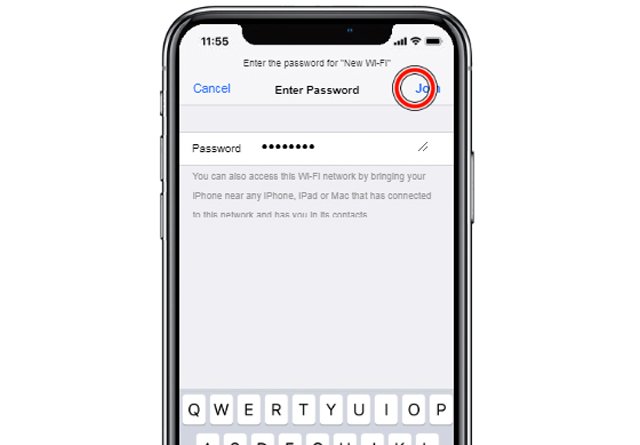 Enter the network password, then tap Join