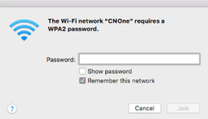 An image the WiFi password entry screen on a Mac