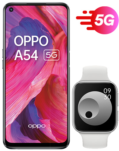 OPPO A54 5G Fluid Black with OPPO 41mm WiFi Silver Watch