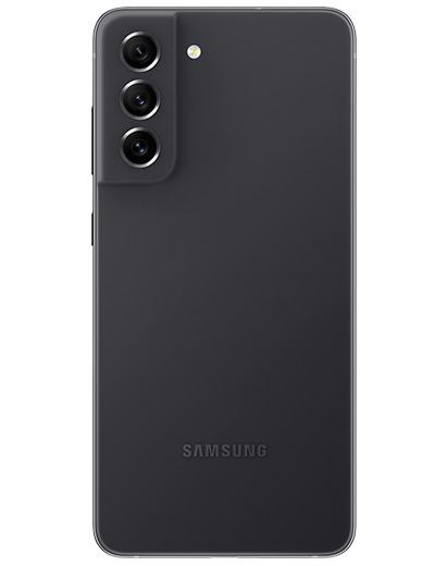 Samsung Galaxy S21 FE 5G Graphite with Galaxy Buds 2 back view