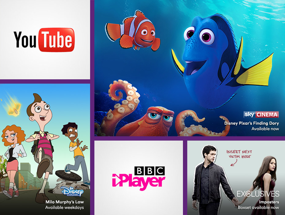 Examples of content that can be watched on demand including shows and catch up players