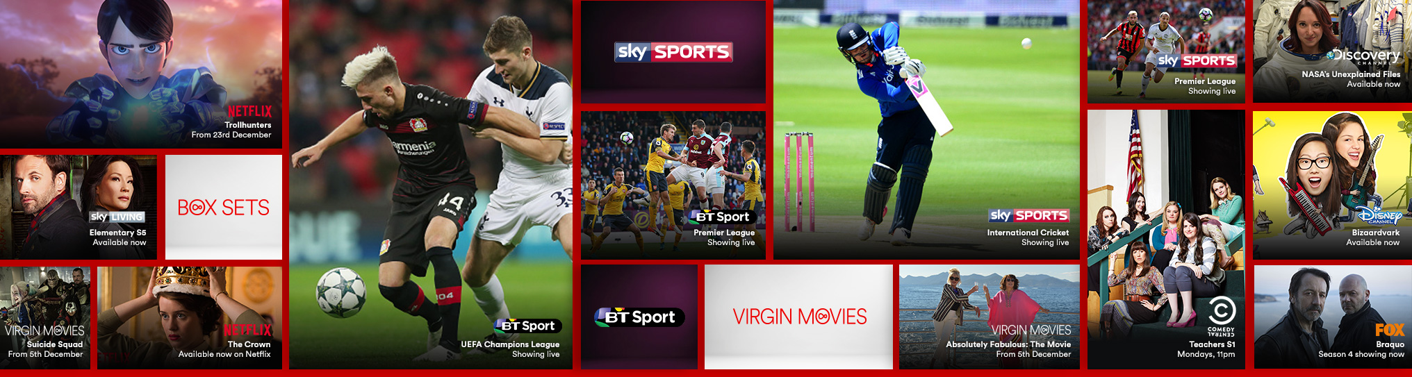 Gallery showing the live TV, catch up and on demand shows available with Big Kahuna Sports