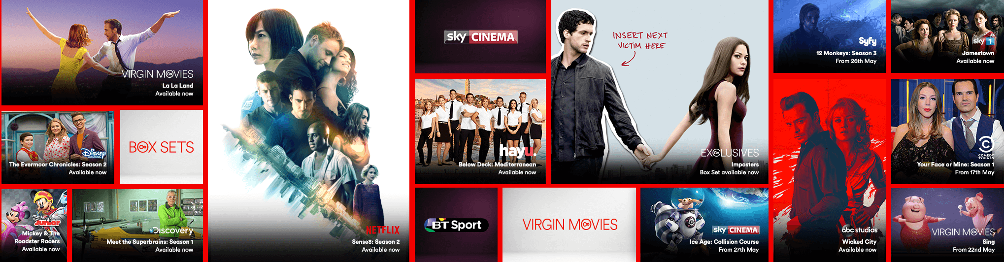 Gallery showing the live TV, catch up and on demand shows available with Big Kahuna Movies
