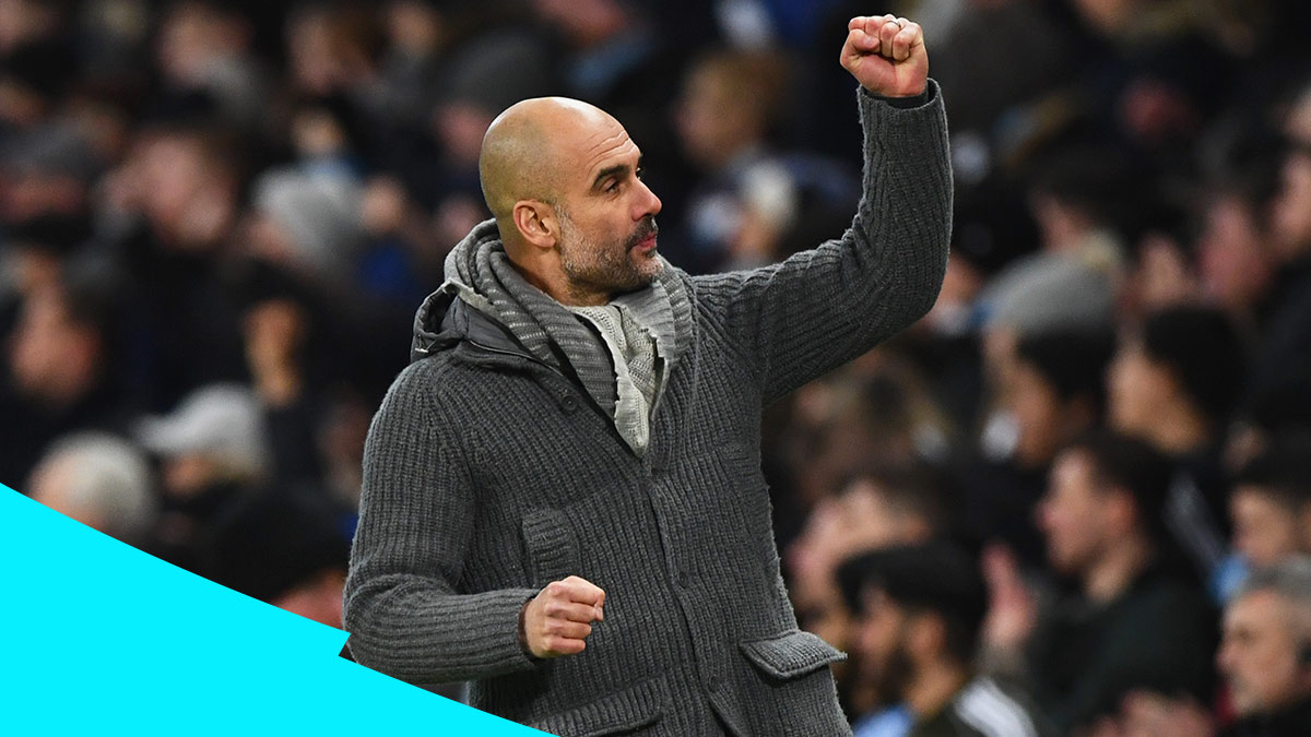 Manchester City manager Pep Guardiola celebrating