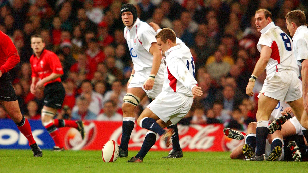 Jonny Wilkinson kicks for England against Wales