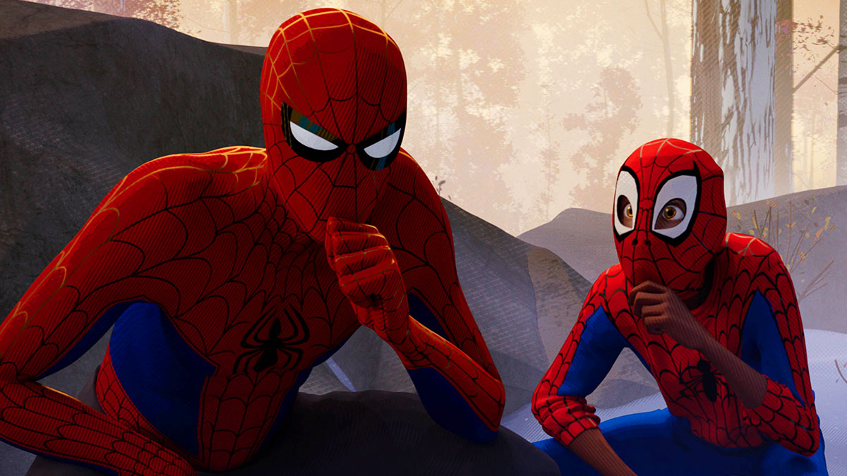 Spider-Man and Miles Morales’ Spider-Man in deep thought