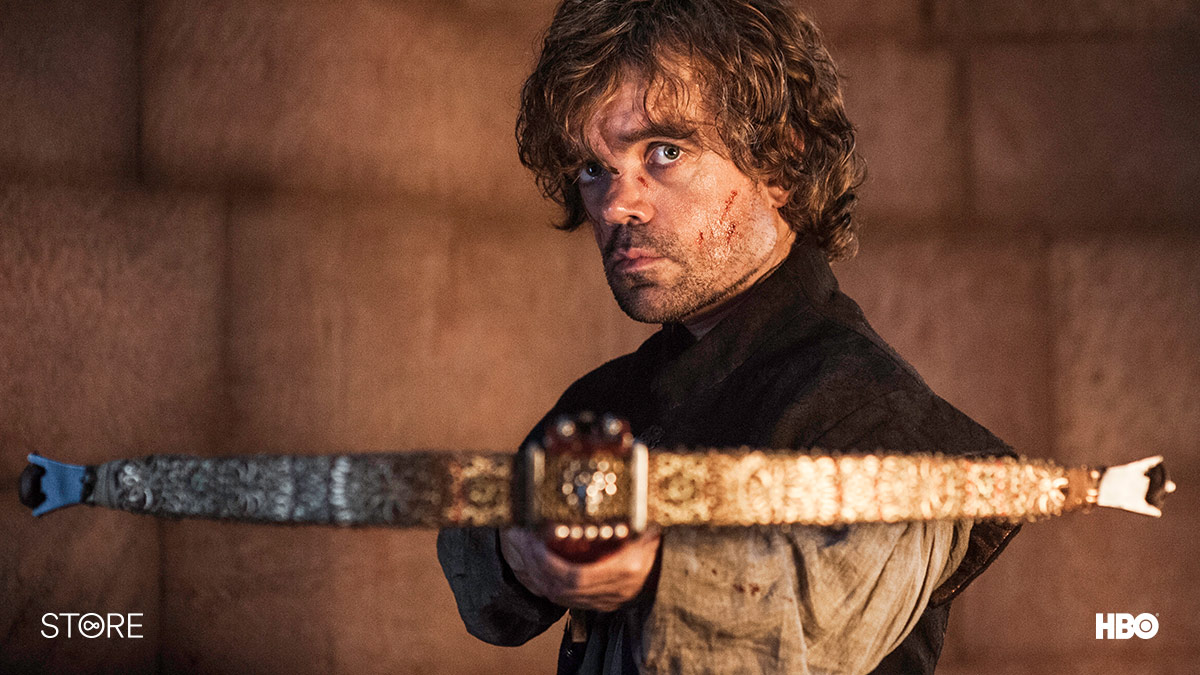 Tyrion Lannister (Peter Dinklage) firing a crossbow in Game Of Thrones