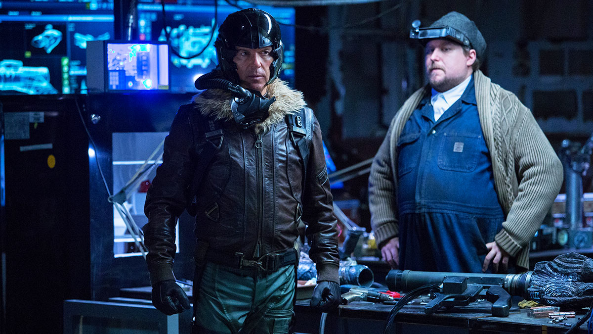 Michael Keaton as Adrian Toomes and Jon Favreau as Happy Hogan in Spider-Man: Homecoming