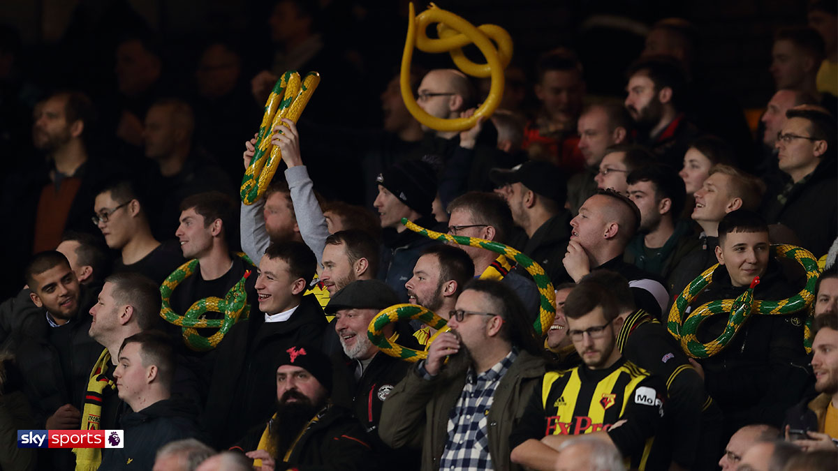 Watford United fans throwing toy snakes