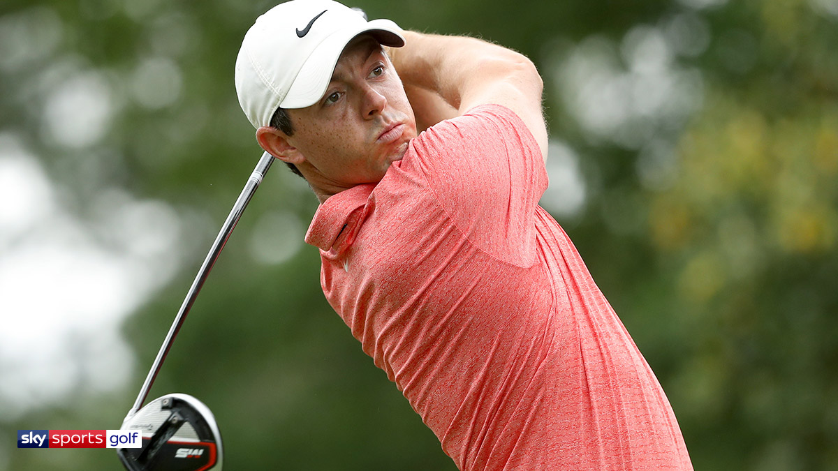 Golfer Rory McIlroy takes a swing