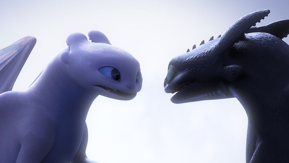 The Light Fury and Toothless in How To Train Your Dragon: The Hidden World