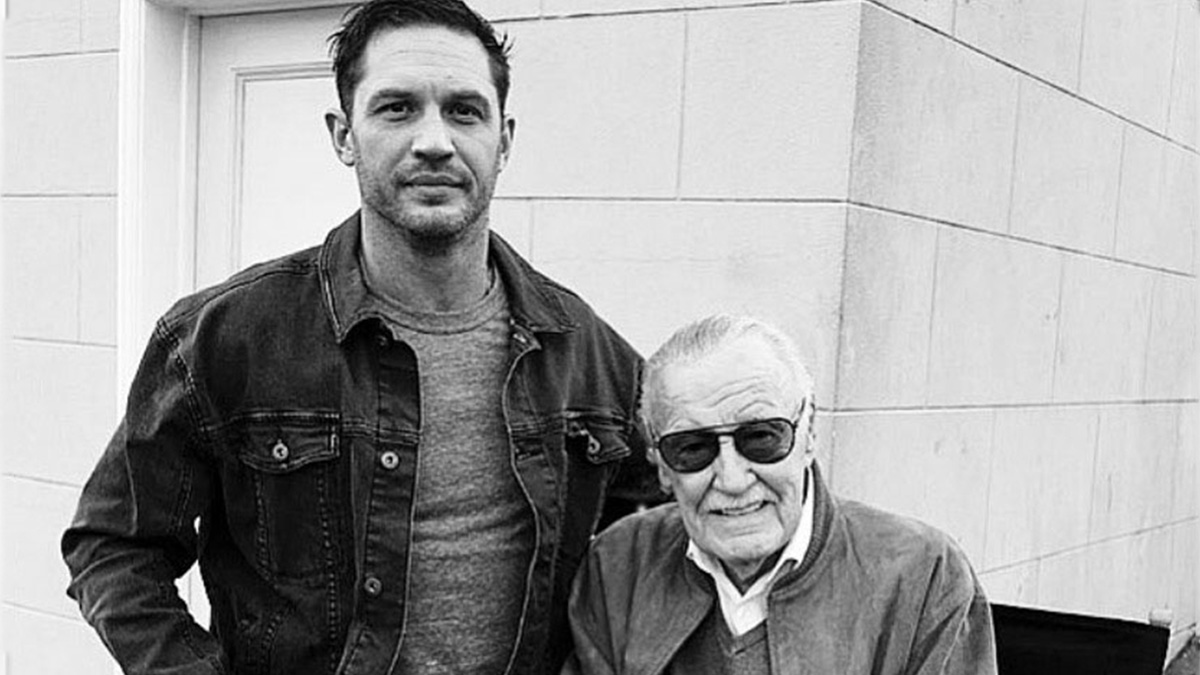 Tom Hardy and Stan Lee on the set of Venom