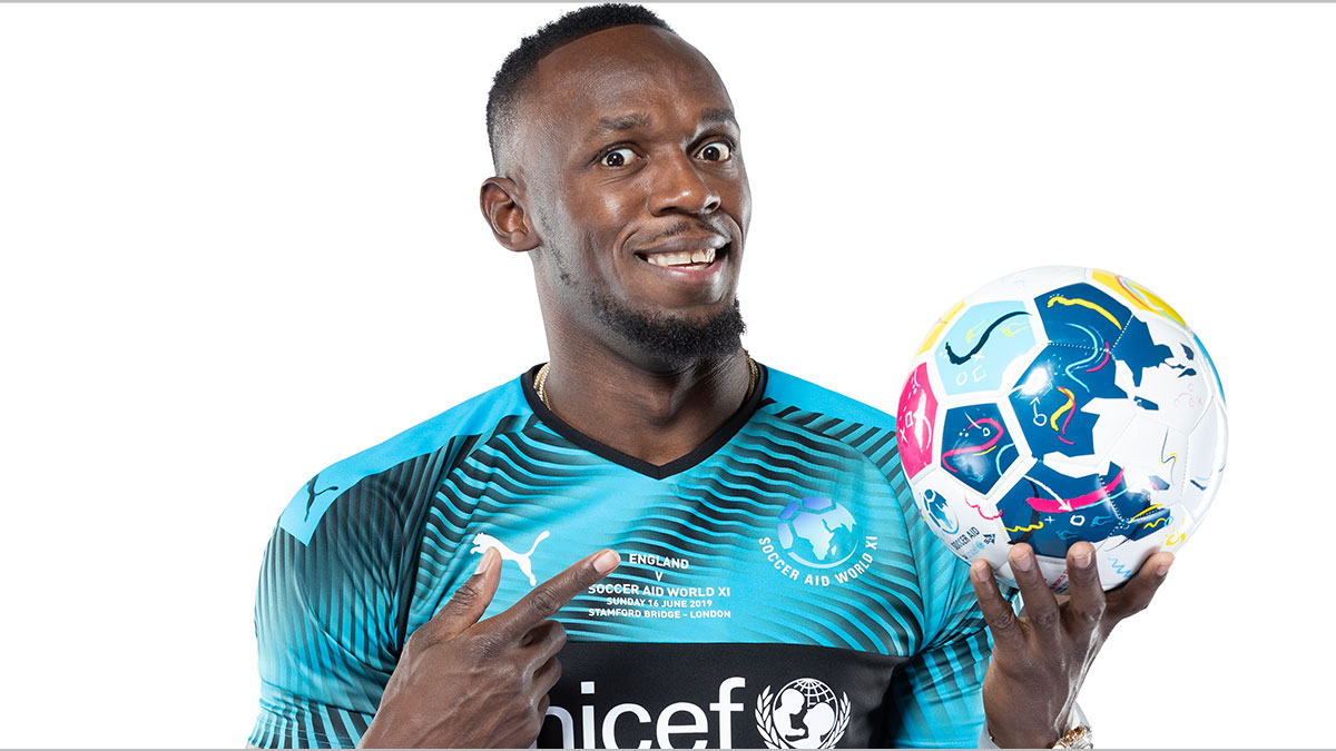 Soccer Aid player Usain Bolt