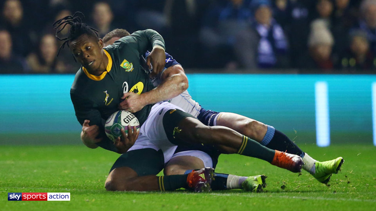 Rugby player S’busiso Nkosi playing for South Africa