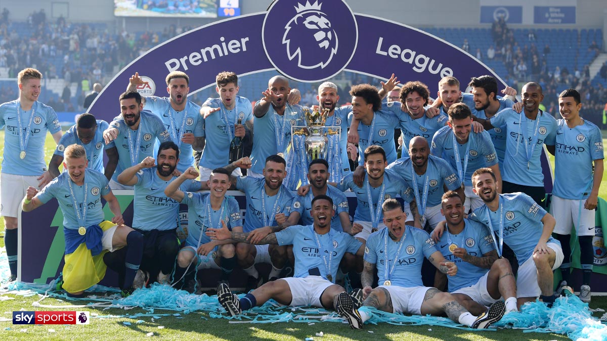 Manchester City lifting the Premier League trophy last season