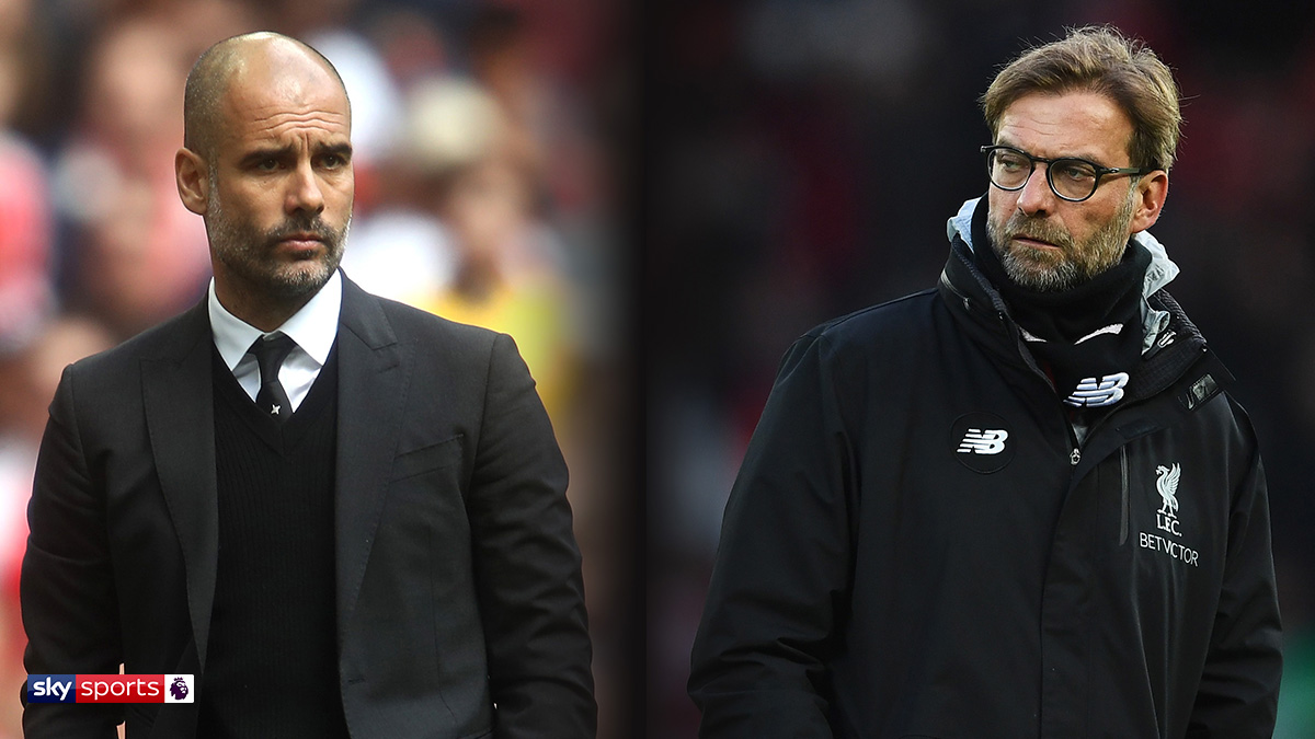 Manchester City manager Pep Guardiola and Liverpool manager Jürgen Klopp