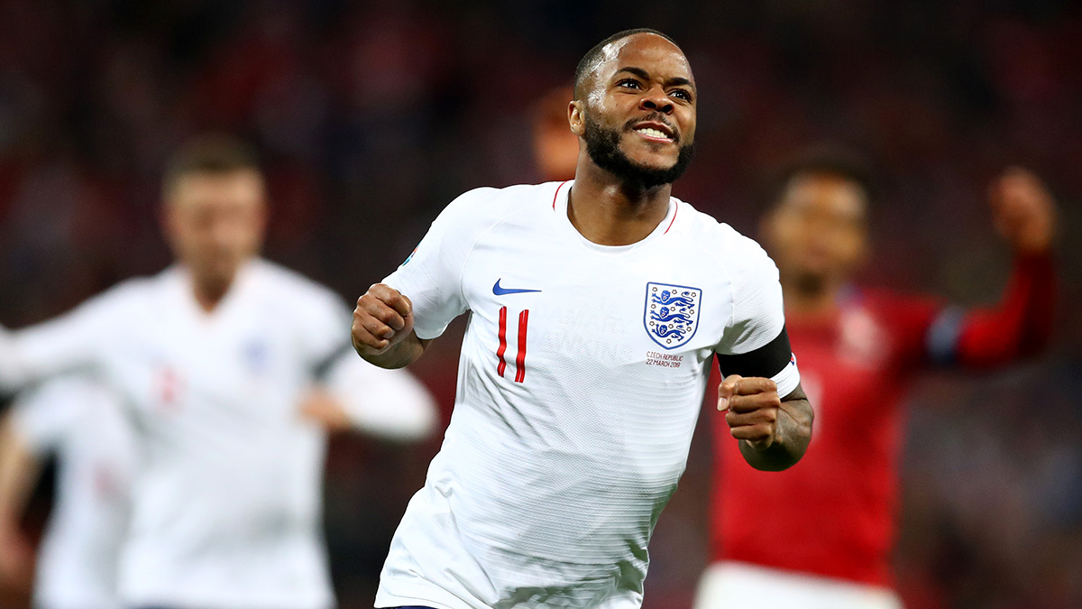 Raheem Sterling playing for England