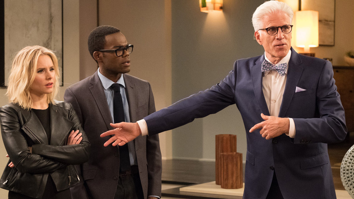 Kristen Bell, William Jackson Harper and Ted Danson in The Good Place