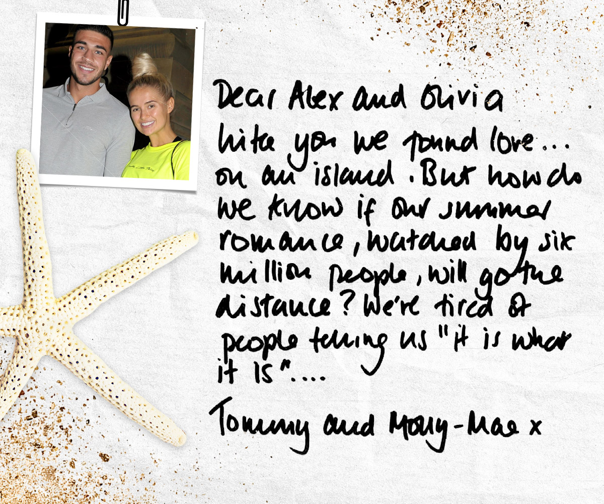 Tommy and Molly-Mae from Love Island letter