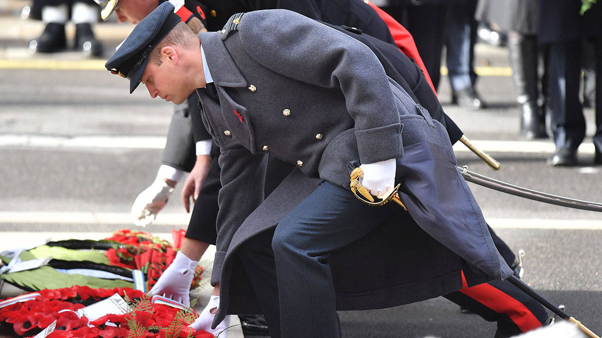 Members of the royal family laying flowers at the Cenotaph