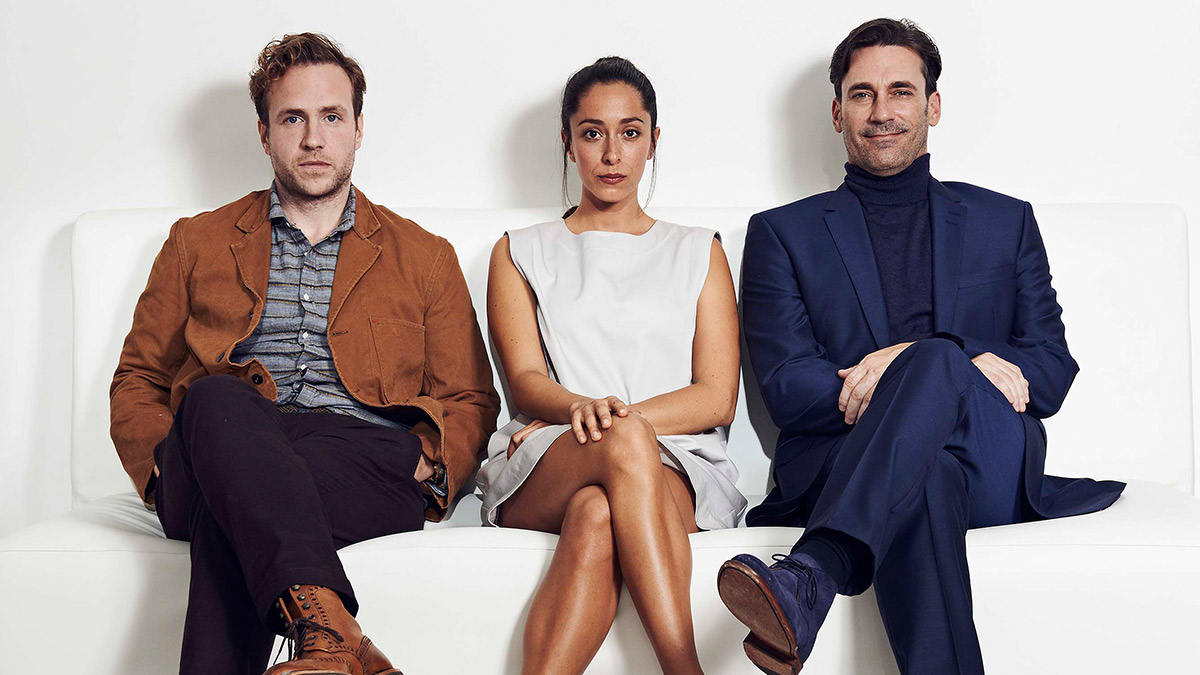 Rafe Spall, Oona Chaplin and Jon Hamm in Black Mirror: White Christmas