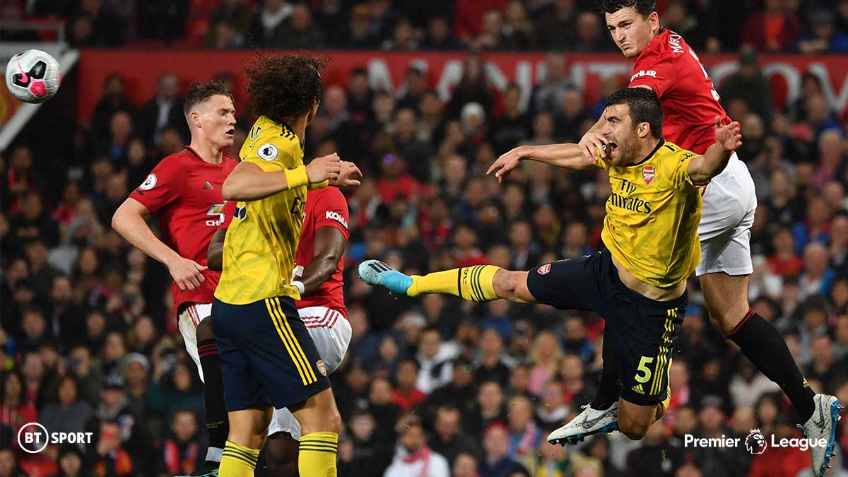 Arsenal playing against Manchester United in the Premier League