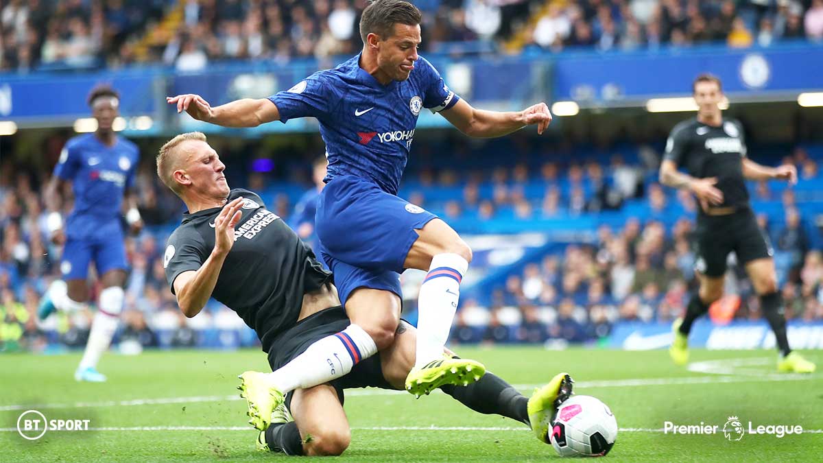 Brighton & Hove Albion playing against Chelsea in the Premier League